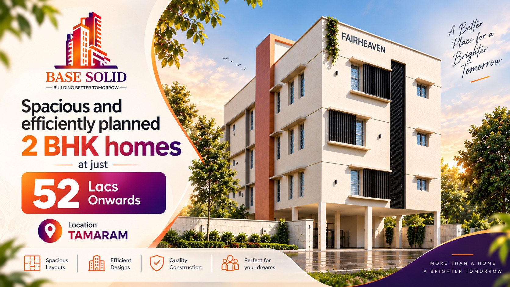 Base Solid — spacious, efficiently planned 2 BHK homes at Fairheaven, Tambaram, from ₹52 Lacs